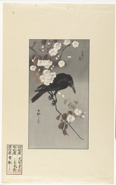 Krage og kirsebærblomst Hana sakura no tori (titel på objekt) af Ohara Koson