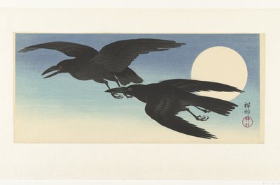Krager ved fuldmåne af Ohara Koson