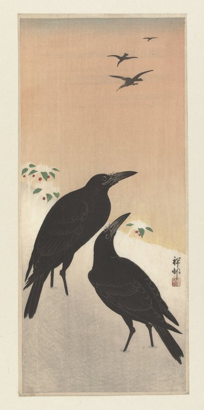 Krager i sne af Ohara Koson