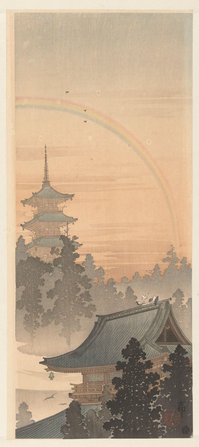 Pagode og regnbue af Ohara Koson