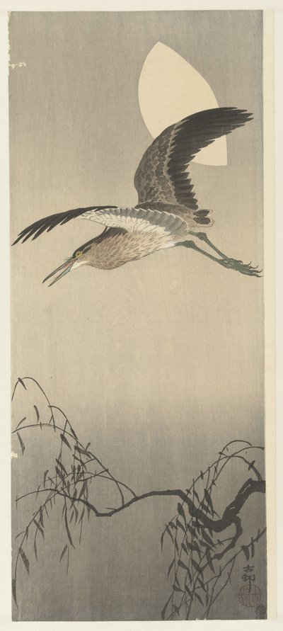 Hejre og måne af Ohara Koson