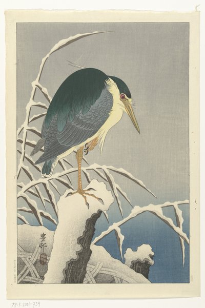 Hejre i sne af Ohara Koson