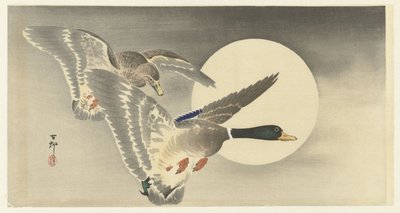 To ænder ved fuldmåne af Ohara Koson