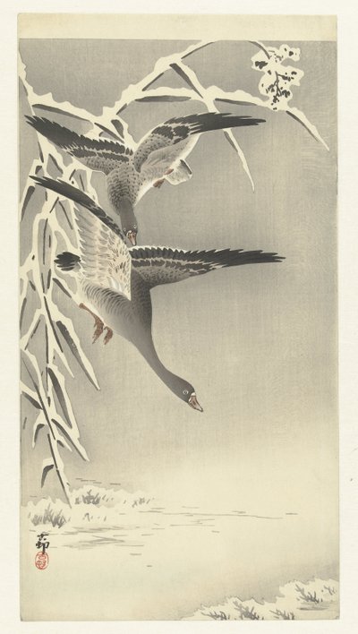 To blisgæs i et snelandskab af Ohara Koson