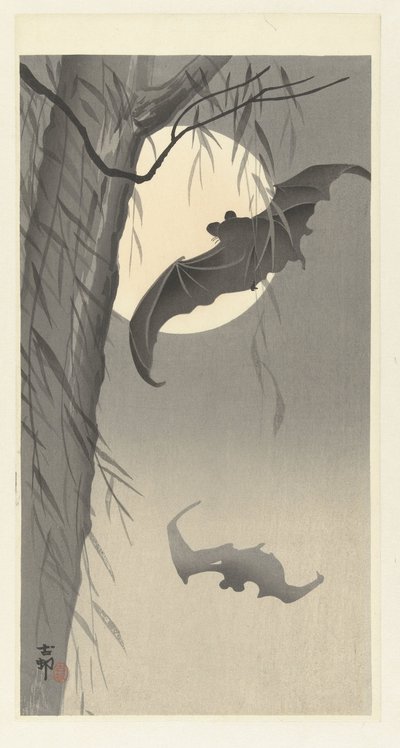 To flagermus ved fuldmåne af Ohara Koson