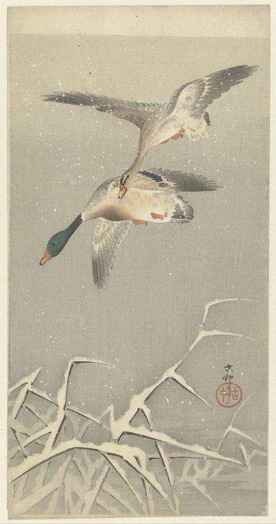 To vildænder på flugt af Ohara Koson