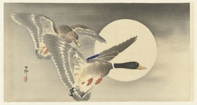 To ænder med fuldmåne af Ohara Koson