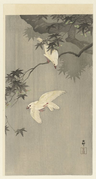 Fugle i regn af Ohara Koson