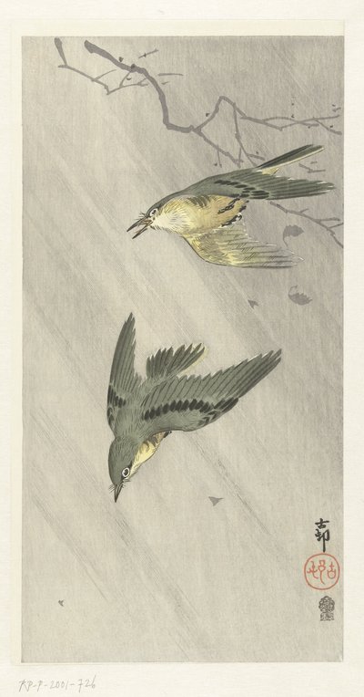 Sangfugle i regnen af Ohara Koson