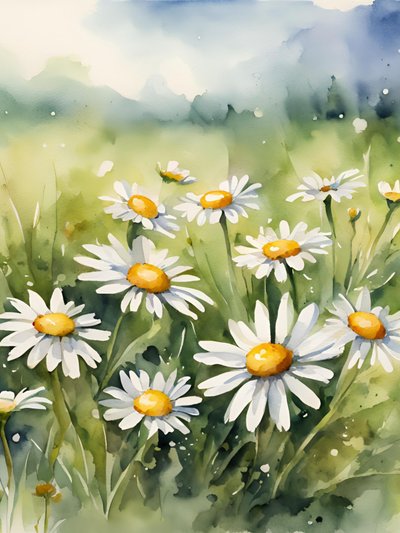En blomstrende mark med tusindfryd af Ohkimiko