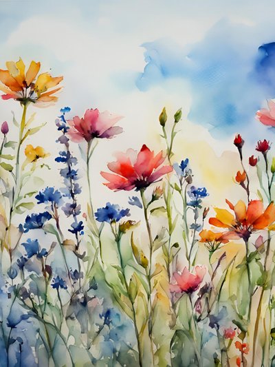 En frodig eng med vilde blomster af Ohkimiko