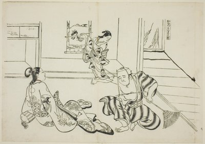 Børnepasser og skaldet Tengu fra Kurama-bjerget (Kaburo Kurama Tengu), nr. 7 fra en serie på 12 tryk, der skildrer parodier på skuespil af Okumura Masanobu