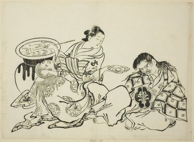 Courtesane Plying Shojo med Sake, no. 4 fra en serie på 12 tryk af Okumura Masanobu