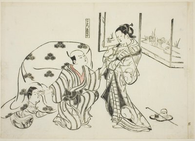 Kotatsu Dojoji, nej. 5 fra en serie på 12 tryk, der skildrer parodier på skuespil af Okumura Masanobu