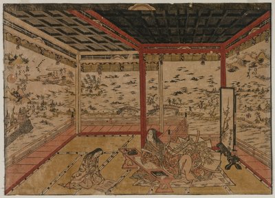Lady Murasaki ved Ishiyama med udsigt over et panorama med syv udsigter over Biwa-søen, 1740