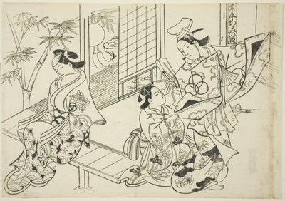 Narihira: The Mirror Scene (Narihira kagami no dan), fra serien "Famous Scenes from Japanese Puppet Plays (Yamato irotake)" af Okumura Masanobu