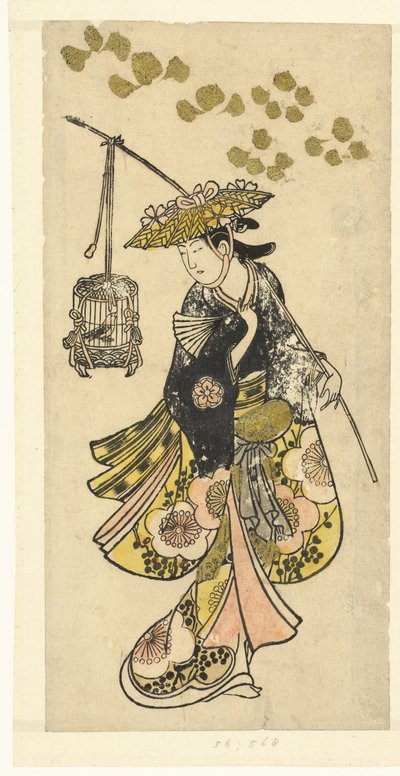 Ung kvinde med fuglebur af Okumura Toshinobu (attributed to)