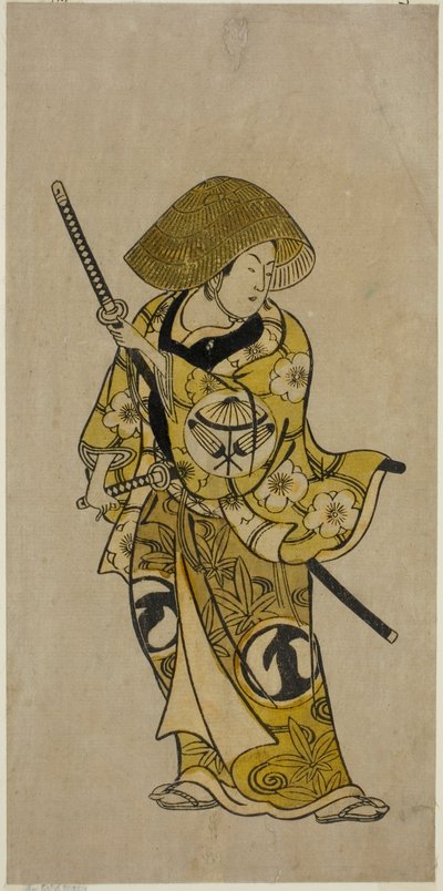 Skuespilleren Sawamura Kamesaburo som Nagoya Kosanza i stykket "Keisei Fukubiki Nagoya," opført på Nakamura Theatre i den første måned, 1731 af Okumura Toshinobu