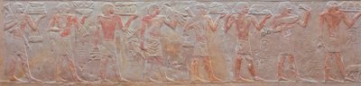 Relief af en procession af offerbærere fra Ny-Ank-Nesuts grav, 2575-2134 f.Kr. (malet kalksten) af Old Kingdom Egyptian
