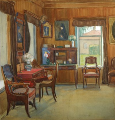 Interiør i huset i Chegodayevo Village, 1900-tallet af Olga Nikolayevna Korovina