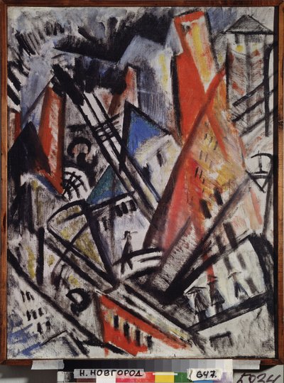 En by. Maleri af Olga Vladimirovna Rozanova (1886-1918), olie på lærred af Olga Wladimirowna  Rosanowa