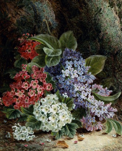 Syrener og hvidtjørnblomster. Maleri af Oliver Clare (ca. 1853-1927) Privat samling. af Oliver Clare