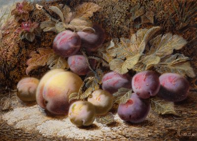 Stilleben med fersken og blommer, 1916. af Oliver Clare