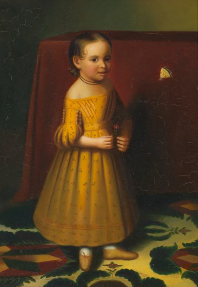 Portræt af en ung pige med rose og sommerfugl af Oliver Tarbell Eddy