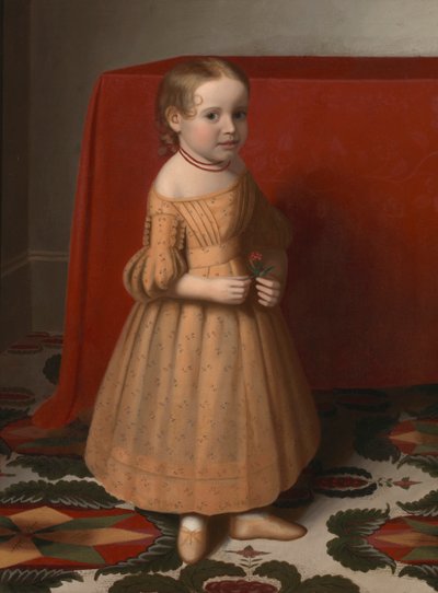 Portræt af en ung pige med rose, ca. 1838. af Oliver Tarbell Eddy