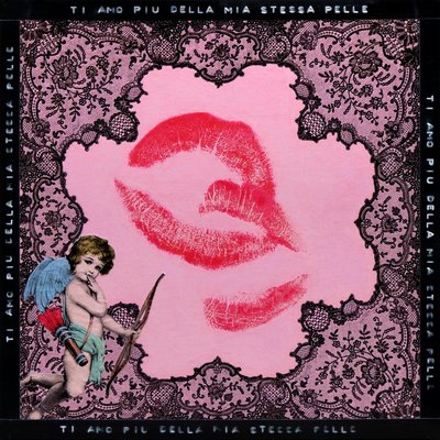 Kiss Fiorucci, 2020 (blandede medier på lærred) af Olivia Gozzano