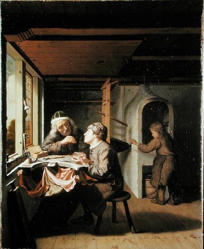 En urmager og hans lærling (olie på lærred) af Olivier van Deuren