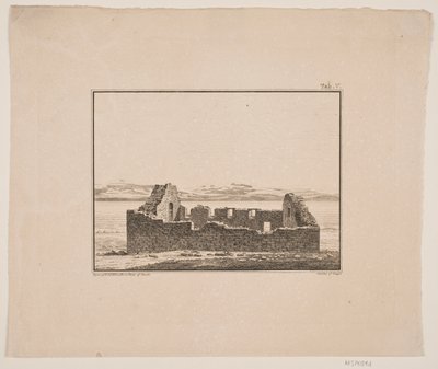 Kirkeruin på Grønland. Illustration til W.A. Graah. Undersøgelsesrejse til østkysten af Grønland af Oluf Olufsen Bagge