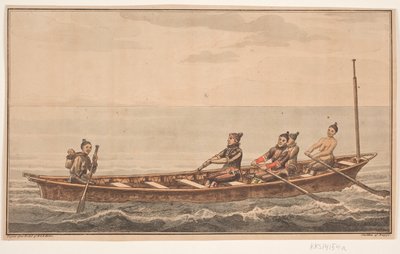 Konebåd. Illustration til W.A. Graah. Undersøgelsesrejse til østkysten af Grønland af Oluf Olufsen Bagge