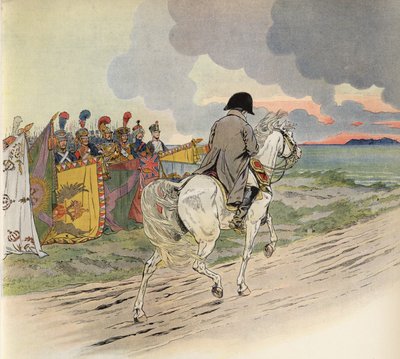 Imaginært billede af Napoleon på hesteryg, der modtager respekt fra Europas soldater af Onfray de Breville Job