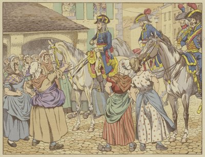 I Paris i 1795 under en hungersnød bebrejdede en fiskekone Napoleon, at han blev fed på bekostning af folket. Smilende svarede han: "Se på mig og sig, hvem af os to er den tykkeste?" (farvelagt) af Onfray de Breville Job
