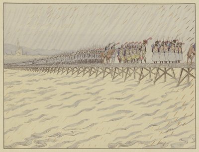 Napoleon og hans hær krydser Rhinen ved Kehl, 1. oktober 1805 af Onfray de Breville Job