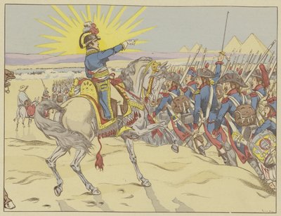 Napoleon inspirerede sine tropper i slaget ved pyramiderne, Egypten, 21. juli 1798 af Onfray de Breville Job