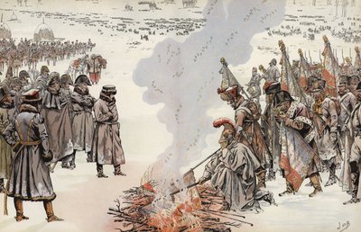 Napoleons russiske felttog, afbrænding af standarderne, 23. november 1812. af Onfray de Breville Job