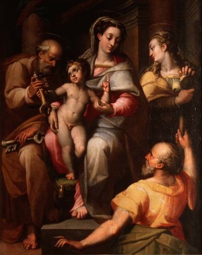 Hellig Familie med Sankt Peter og Sankt Maria Magdalena af Orazio Samacchini