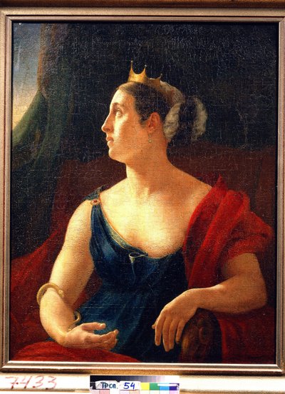 Portræt af skuespillerinden Ekaterina Semyonova (1786-1849), i rollen som Clytemnestra, for skuespillet Iphigenia a Aulis af Euripides. (Portræt af skuespillerinden E. Semyonova, som Clytemnestra i Euripides