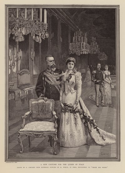 Ny kjole til Margherita af Savoyen, dronning af Italien (gravering) af Oreste Cortazzo