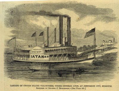 Landing af amerikanske frivillige, under general Lyon, i Jefferson City, Missouri. af Orlando C. Richardson