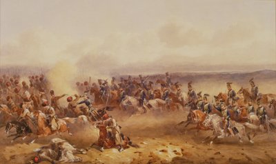 En eskadron af 10. husarer besejrer russerne ved Tchernaya, 16. august 1855, ca.1890 af Orlando Norie