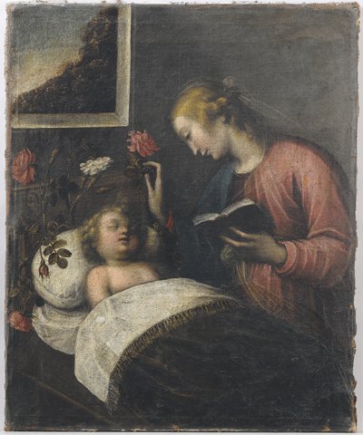 Madonna og barn (olie på lærred) af Orsola Maddalena Caccia