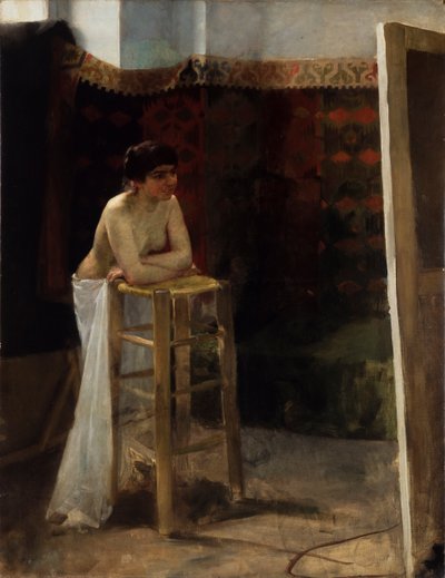 Kvindelig model i et studie af Oscar Gustaf Bjorck