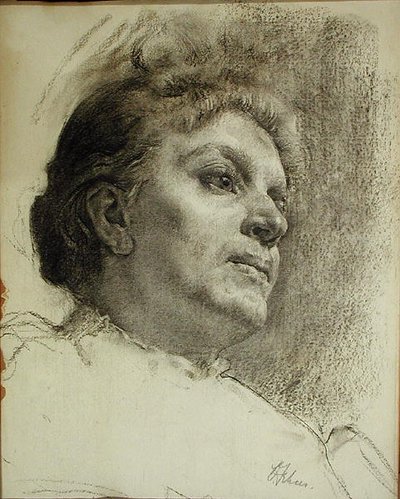 Head of a Woman (kul på papir) af Oscar Fehrer