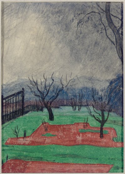 Mark ved solnedgang (w/c & farveblyant på papir) af Oscar Florianus Bluemner
