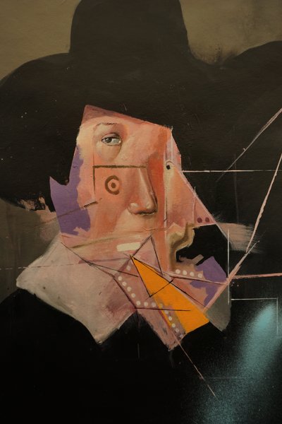 Detalje af Remembering Rembrandt, 2019-24 (olie og akryl på lærred) af Oscar Nin