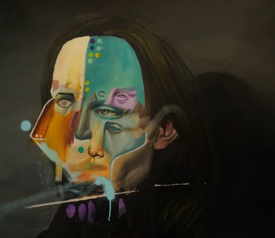 Portrait of a Lilac Night, 2021-23 (olie og spraymaling på linned) af Oscar Nin