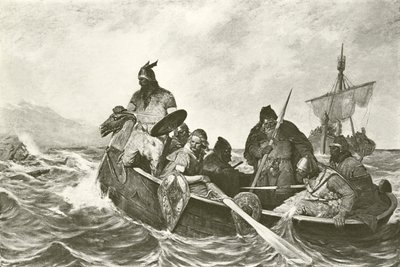 Leif Ericson ud for Vinelands kyst (dybtryk) af Oscar Wergeland
